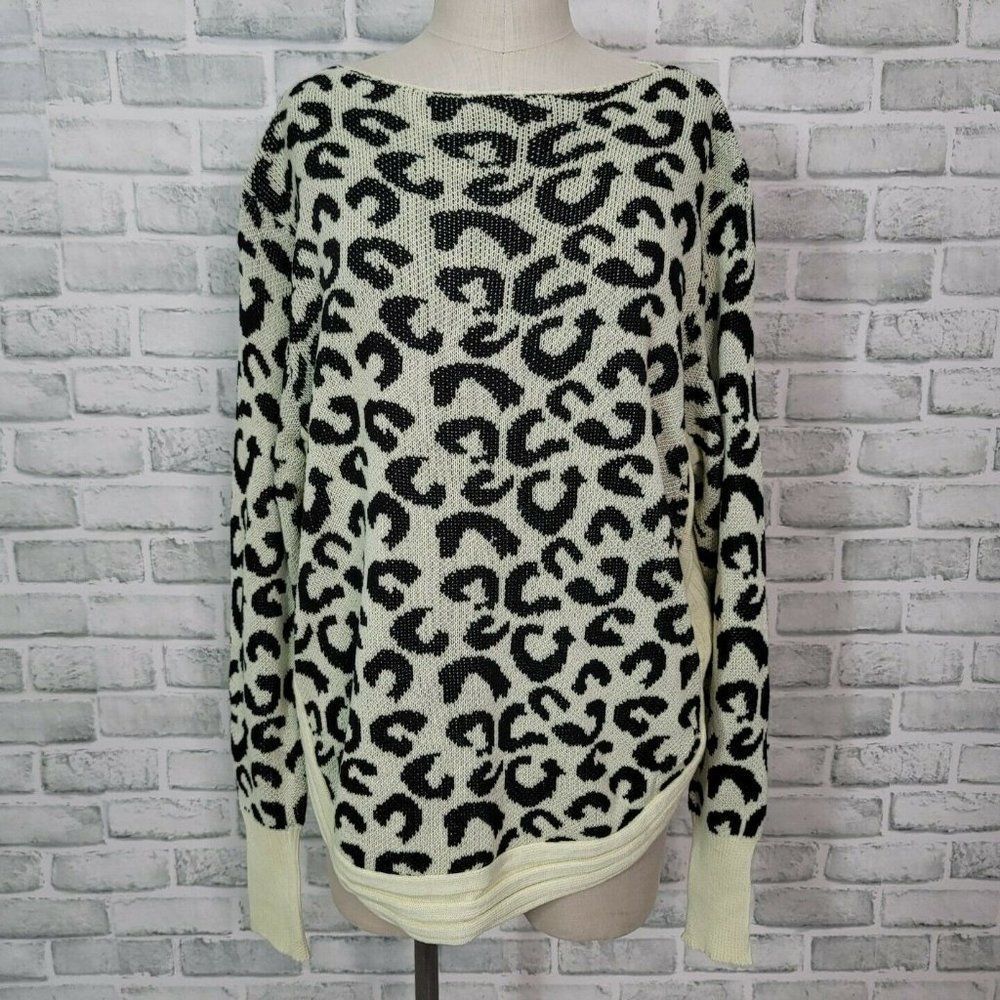 Maison Mascallier Womens S Knit Leopard‎ Print Oversized Sweater Round Hem